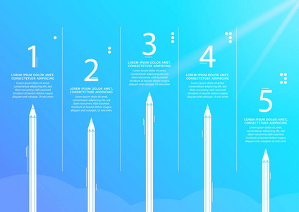 五支铅笔指向矢量进度步骤插图与地方为您的公司信息。它可以用于演示，网页设计，报价，调查，横幅，学习。