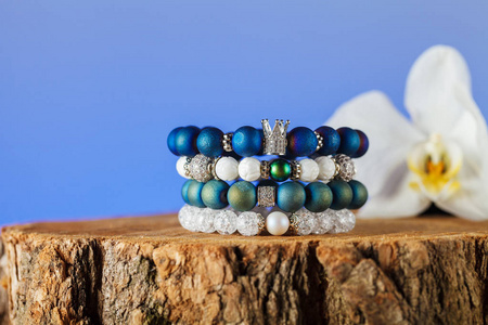 s bracelets made of natural stones, agate and sugar quartz with 