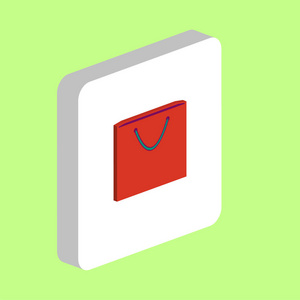 购物袋简单矢量图标。 网页移动UI元素的插图符号设计模板。 完美的颜色等距象形文字在三维白色正方形。 购物袋图标为您的商业项目
