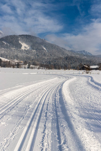 越野滑雪斜坡奥地利美丽的山景