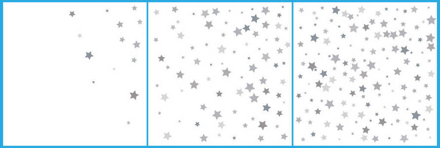 银色闪闪发光的流星。 白色背景上的银色闪耀星。 矢量模板为新年圣诞生日派对结婚卡邀请传单优惠券网头。