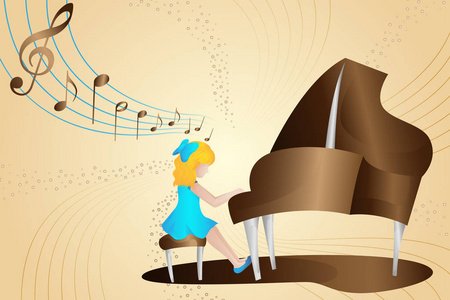 弹钢琴的公主弹钢琴的小女孩矢量图的一个弹钢琴的小女孩野生的女人弹