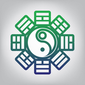 柔和的色彩,抽象的物体,经典的客厅,带有八卦和道的符号,阴阳极性