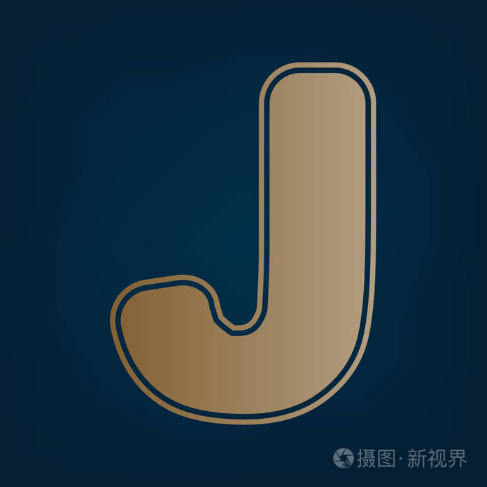 字母j标志设计模板元素. 矢量. 黑色青色背景下的金色图标和边框.