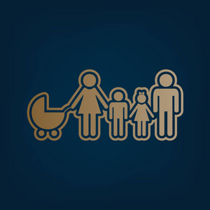家庭标志插图。 矢量。 黑色青色背景下的金色图标和边框。