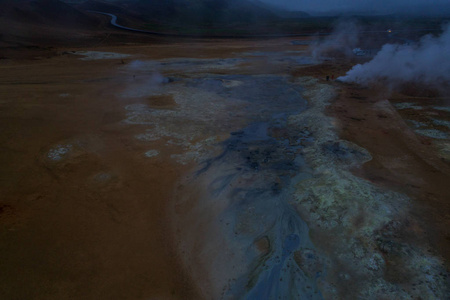 冰岛航空摄影被无人机捕捉到。在活跃的火山活动地区，hveraronf的美丽景观