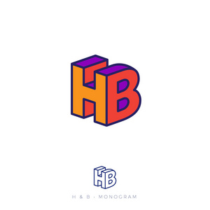 hb标志. 正楷中的h和b字母. 多色徽像3d照片