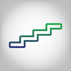 站起来的标志. 矢量. 绿色到蓝色渐变轮廓图标在灰色背景,光线在中心.