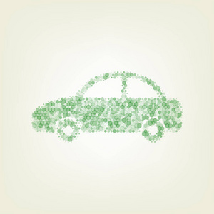 汽车标志插图。矢量。绿色六边形光栅图标和噪声不透明性和大小在淡绿色背景与中心光。