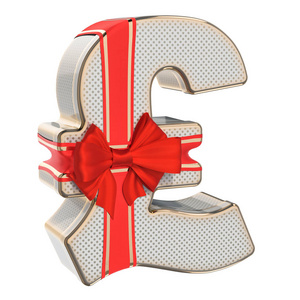 英镑符号从礼品盒红色丝带弓3渲染