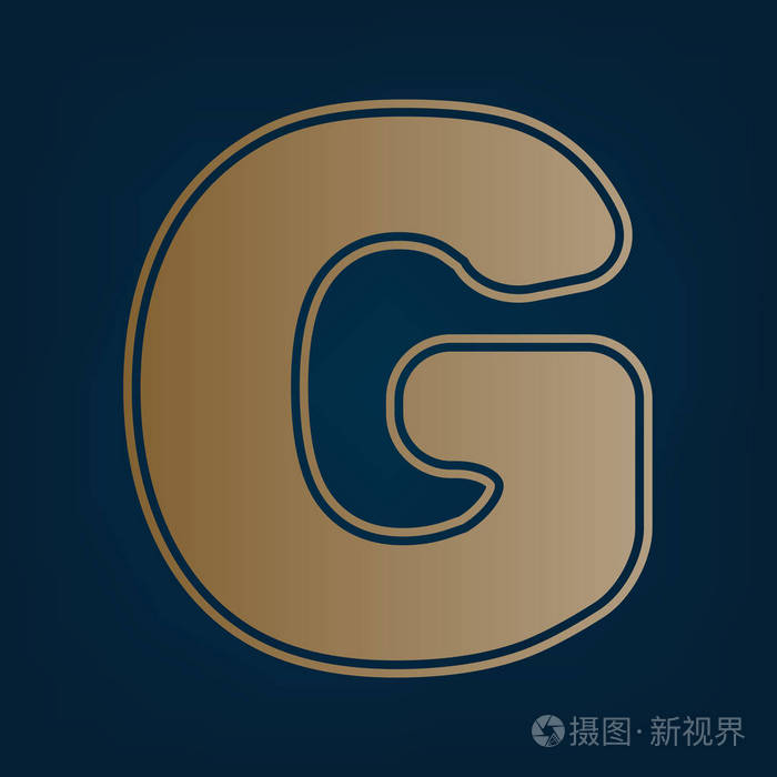 字母g标志设计模板元素矢量黑色青色背景下的金色图标和边框