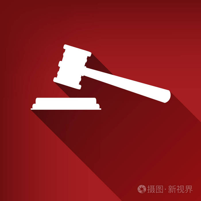 正义锤子标志矢量白色图标与无限的阴影在红宝石红色背景