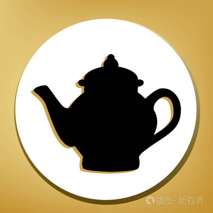 黑色图标与浅棕色阴影在白色圆圈与形状戒指在黄金背景.