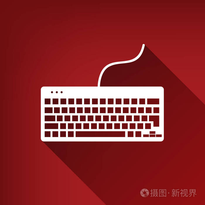键盘简单标志矢量白色图标与无限的阴影在红宝石红色背景