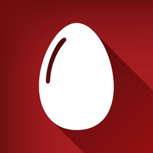 鸡蛋标志。 矢量。 白色图标与无限的阴影在红宝石红色背景。