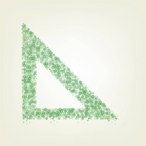 尺子标志插图。 矢量。 绿色六边形改变图标和噪音不透明度和大小在浅绿色背景与中心灯。