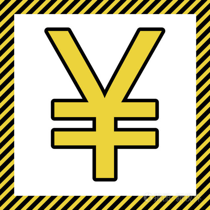 日元符号矢量温暖的黄色图标与黑色轮廓在框架命名为正在建设的白色