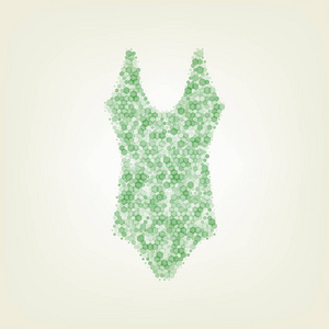 s swimsuit sign. Vector. Green hexagon rastered icon and noised 