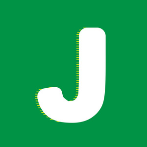 字母J标志设计模板元素..矢量。白色平面图标，绿色背景下有黄色条纹阴影。