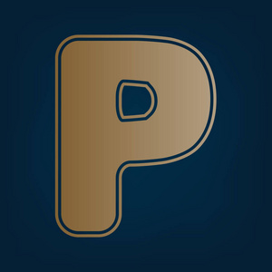 字母p标志设计模板元素.矢量.黑色青色背景下的金色图标和边框.照片