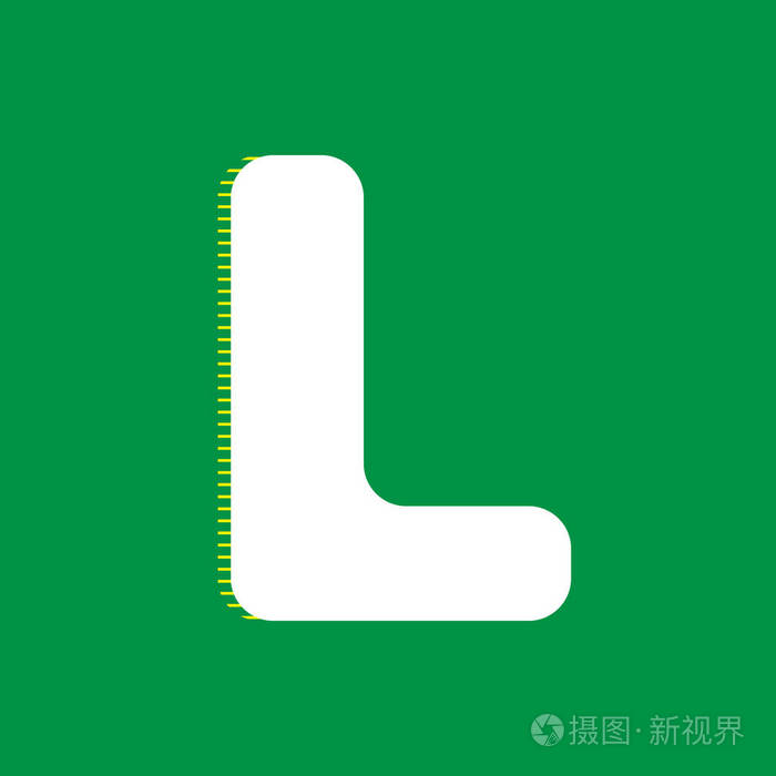 字母l标志设计模板元素矢量白色平面图标绿色背景下有黄色条纹阴影