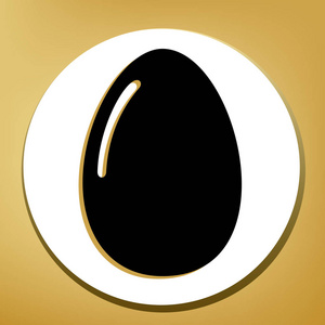 小鸡蛋牌。矢量。黑色图标与浅棕色阴影在白色圆圈与形状戒指在黄金背景。