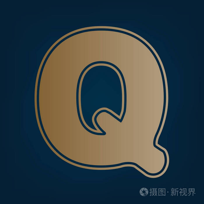 字母q标志设计模板元素.矢量.黑色青色背景下的金色图标和边框.