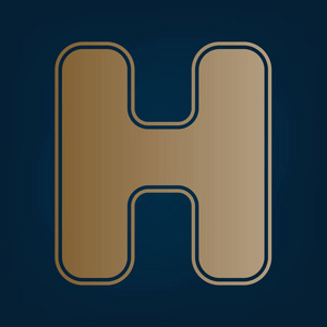 字母h标志设计模板元素. 矢量. 黑色青色背景下的金色图标和边框.照片