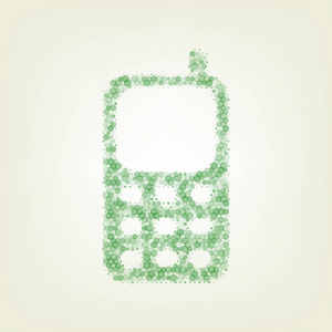 手机标志。 矢量。 绿色六边形改变图标和噪音不透明度和大小在浅绿色背景与中心灯。