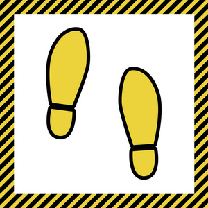 印底鞋标志。 矢量。 温暖的黄色图标与黑色轮廓在框架命名为正在建设的白色背景。 孤立的。