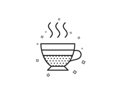 咖啡馆奶油图标。 热饮标志。 饮料符号。 几何形状。 随机交叉元素。 线性咖啡馆Creme图标设计。 向量
