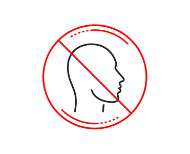 没有或停止标志。 头线图标。 人体轮廓标志。 面部识别符号。 警告禁止禁止停止符号。 没有图标设计。 向量