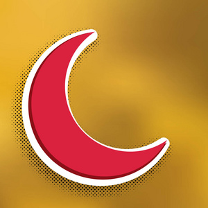 矢量. 洋红图标与更深的阴影白色贴纸和黑色波普拉特阴影在黄金背景.