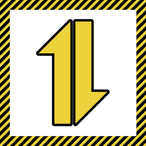 两个最近的箭头向上向下标志。 矢量。 温暖的黄色图标与黑色轮廓在框架命名为正在建设的白色背景。 孤立的。