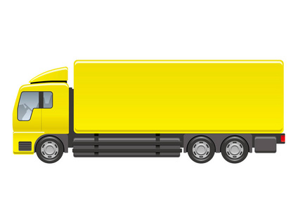白色背景上的矢量黄色重型卡车插图。
