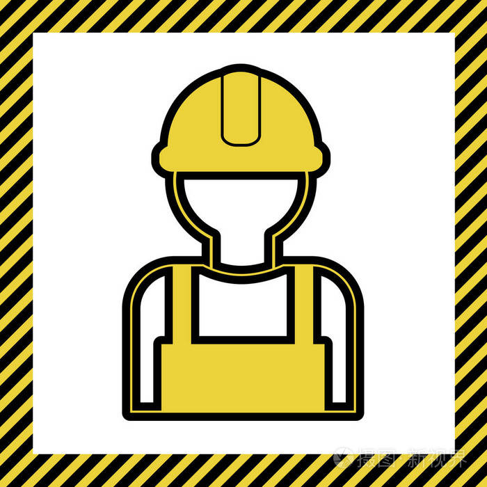 矢量. 温暖的黄色图标与黑色轮廓在框架命名为正在建设的白色背景.