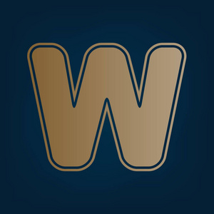 字母w标志设计模板元素. 矢量. 黑色青色背景下的金色图标和边框.照片