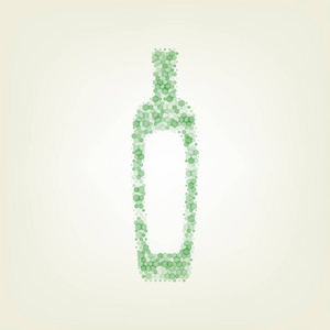 橄榄油瓶标志。 矢量。 绿色六边形改变图标和噪音不透明度和大小在浅绿色背景与中心灯。