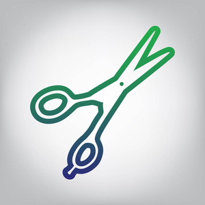 矢量. 绿色到蓝色渐变轮廓图标在灰色背景,光线在中心.照片