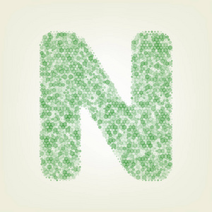 字母n标志设计模板元素。 矢量。 绿色六边形改变图标和噪音不透明度和大小在浅绿色背景与中心灯。