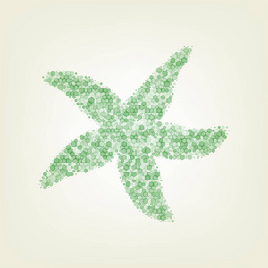 海星标志。 矢量。 绿色六边形改变图标和噪音不透明度和大小在浅绿色背景与中心灯。