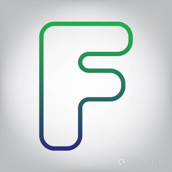 字母f标志设计模板元素矢量绿色到蓝色渐变轮廓图标在灰色背景光线在
