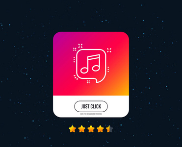 语音泡泡线图标中的音乐音符。音乐标志。网页或互联网线路图标设计..评等明星。只需点击按钮。矢量
