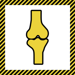 膝关节标志..矢量。温暖的黄色图标与黑色轮廓在框架命名为正在建设的白色背景。孤立无援。