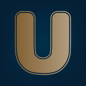 字母u标志设计模板元素. 矢量. 黑色青色背景下的金色图标和边框.照片