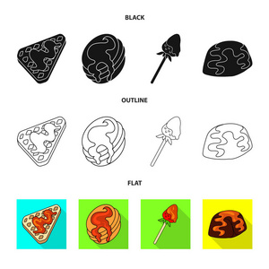 糖果和烹饪图标的孤立对象。一套用于网络的糖果和产品库存符号