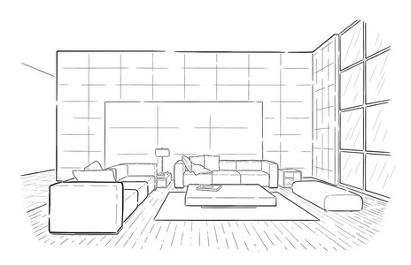 客厅图形内部矢量素描客厅里图形黑色白色内饰素描图矢量室内设计项目