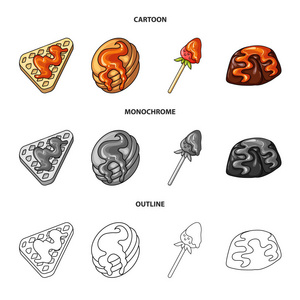 糖果和烹饪标志的矢量插图。一套糖果和产品矢量图标的股票