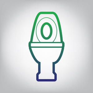 厕所标志插图。 矢量。 绿色到蓝色渐变轮廓图标在灰色背景，光线在中心。