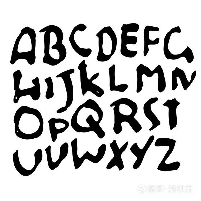简单的字母表字.手写的粗字油墨字体.向量例证